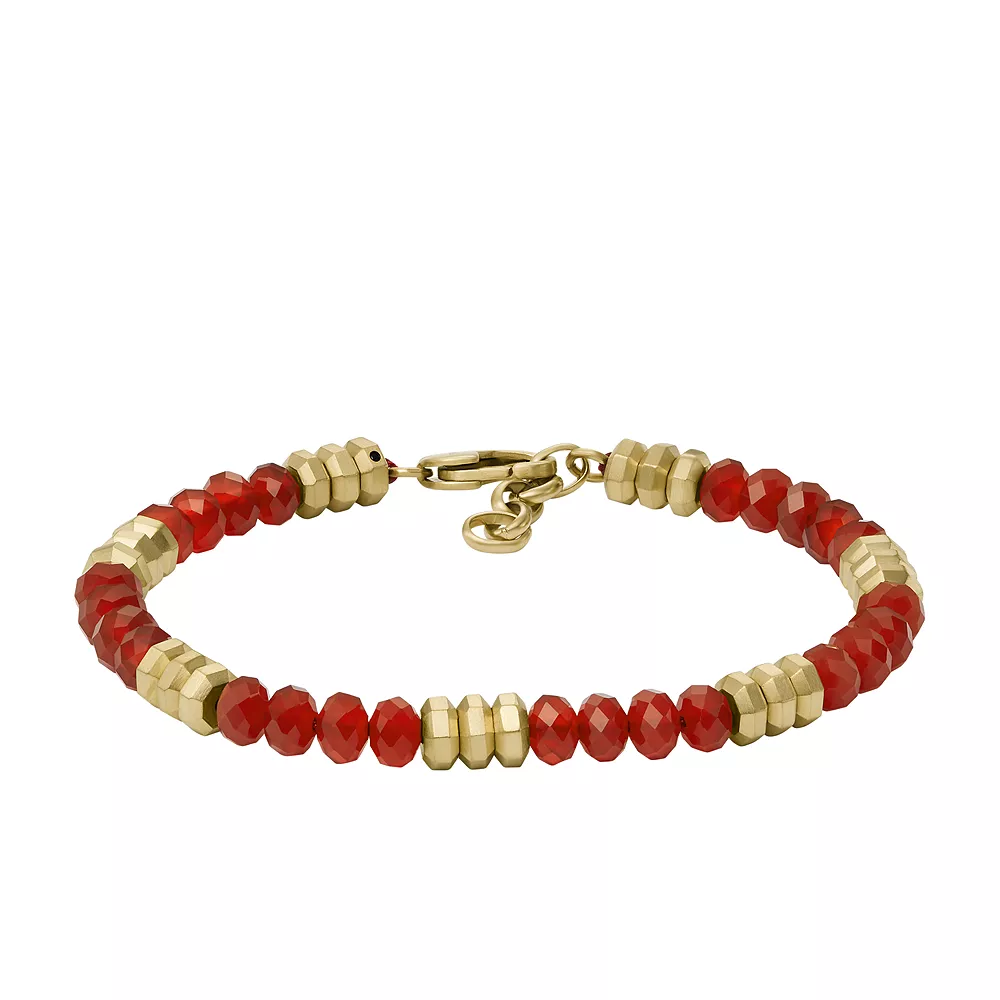 Fossil Geel vergulde stalen All Stacked Up armband - Beaded (Agaat Rood) JF04606710