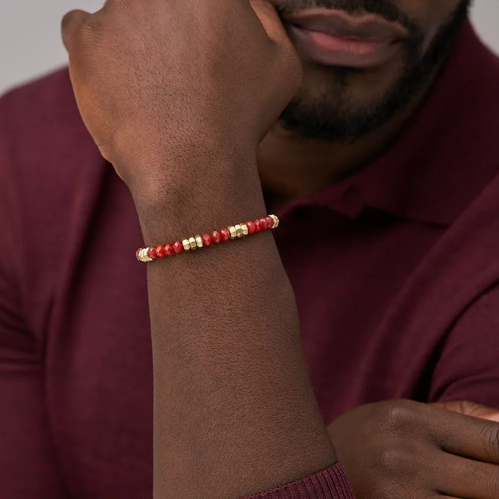 Fossil Geel vergulde stalen All Stacked Up armband - Beaded (Agaat Rood) JF04606710