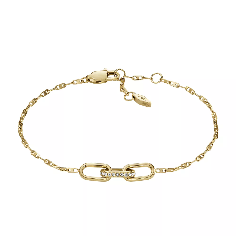 Fossil Geel vergulde stalen Heritage armband - Chain (CZ Wit) JF04525710