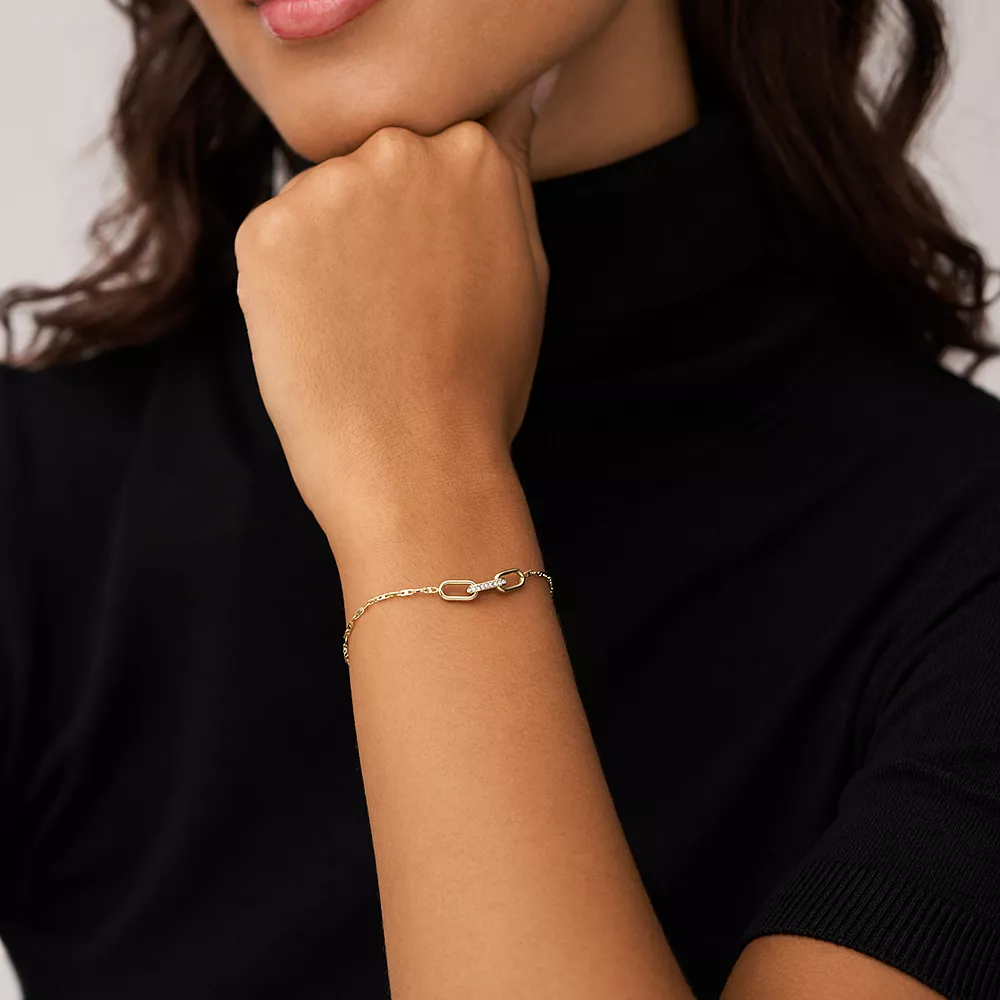 Fossil Geel vergulde stalen Heritage armband - Chain (CZ Wit) JF04525710