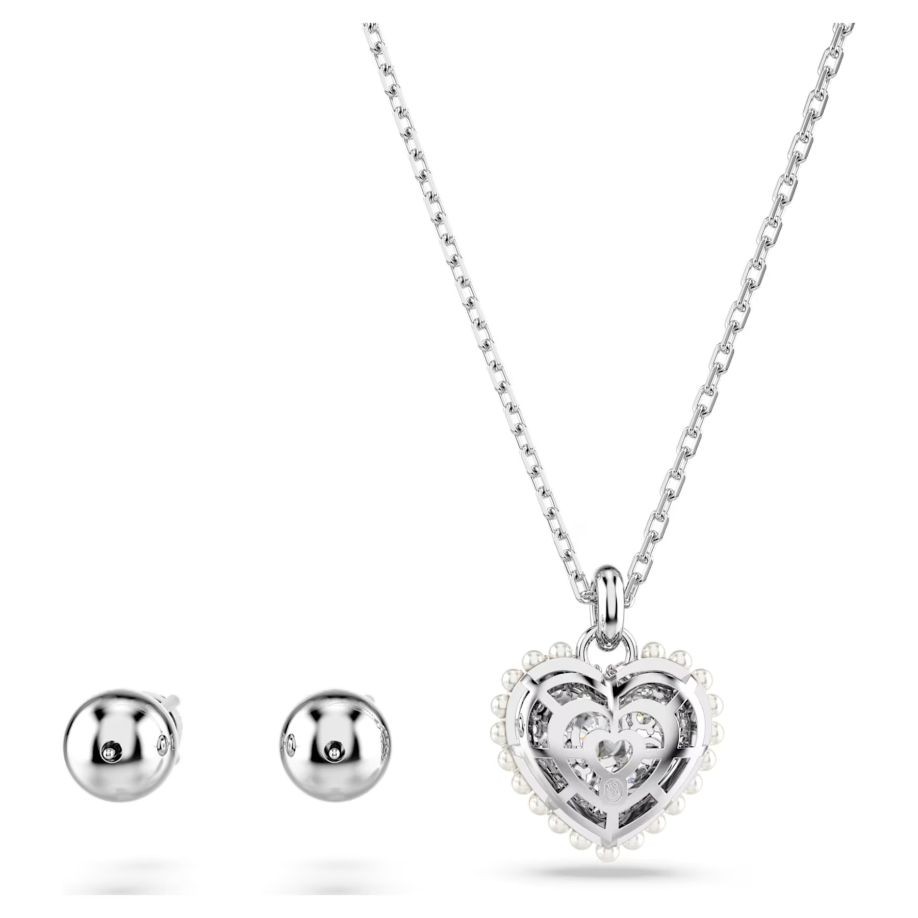 Swarovski Idyllia set Hartvorm Ketting en oorbellen Zilverkleurig/Wit 5684383