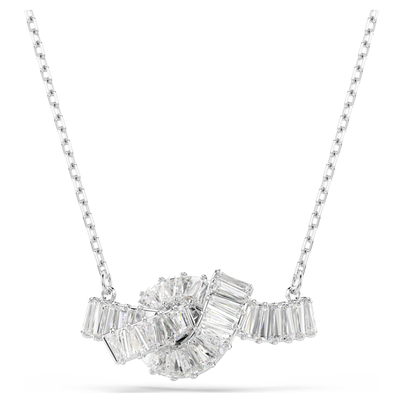 Swarovski Matrix ketting met hanger Baguette slijpvorm knoop Zilverkleurig/Wit 5728553