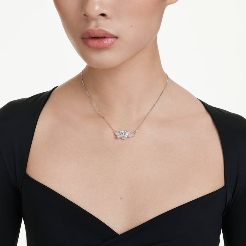 Swarovski Matrix ketting met hanger Baguette slijpvorm knoop Zilverkleurig/Wit 5728553
