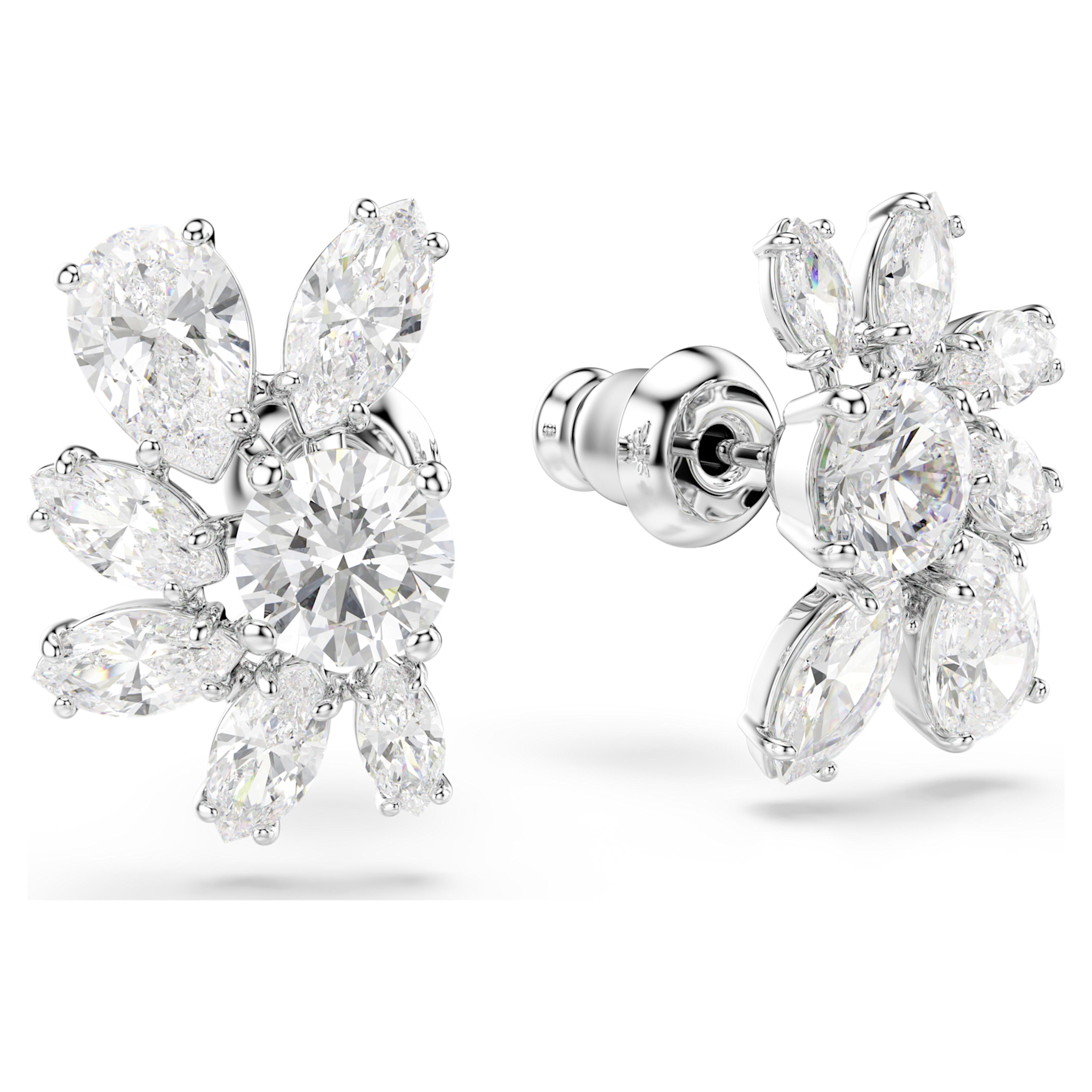 Swarovski Mesmera oorbellen Bloem verschillende slijpvormen Zilverkleurig/Wit 5737462