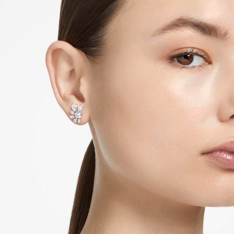 Swarovski Mesmera oorbellen Bloem verschillende slijpvormen Zilverkleurig/Wit 5737462