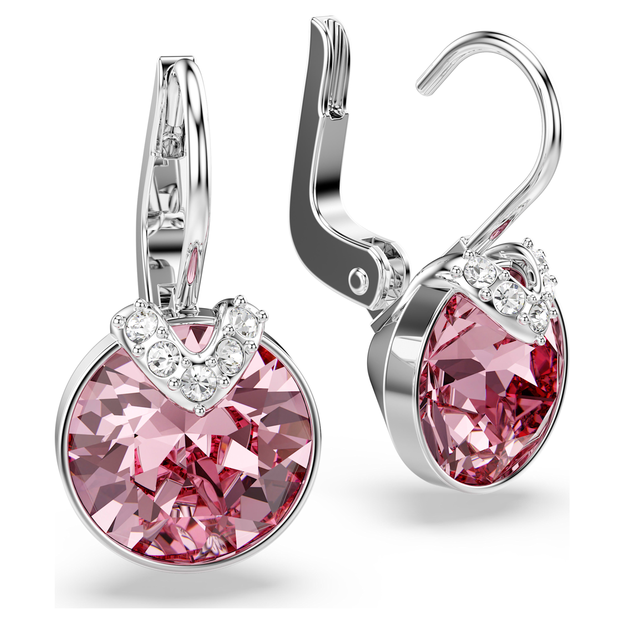 Swarovski Bella oorbellen V Ronde slijpvorm Zilverkleurig/Roze 5734235
