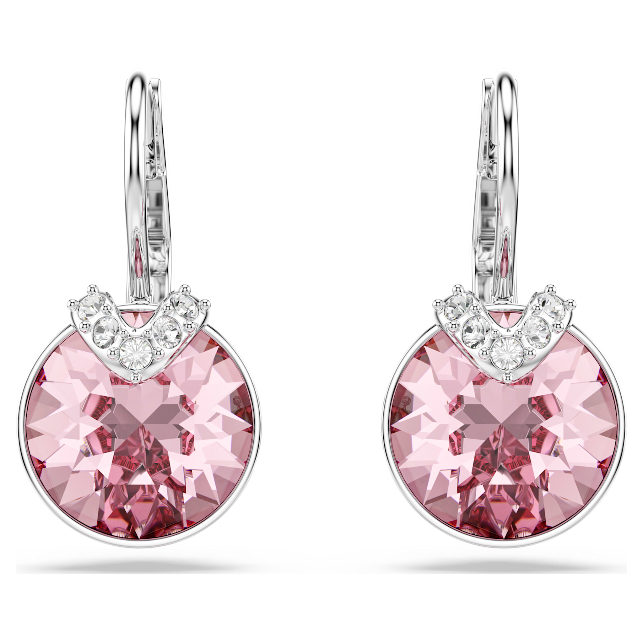 Swarovski Bella oorbellen V Ronde slijpvorm Zilverkleurig/Roze 5734235