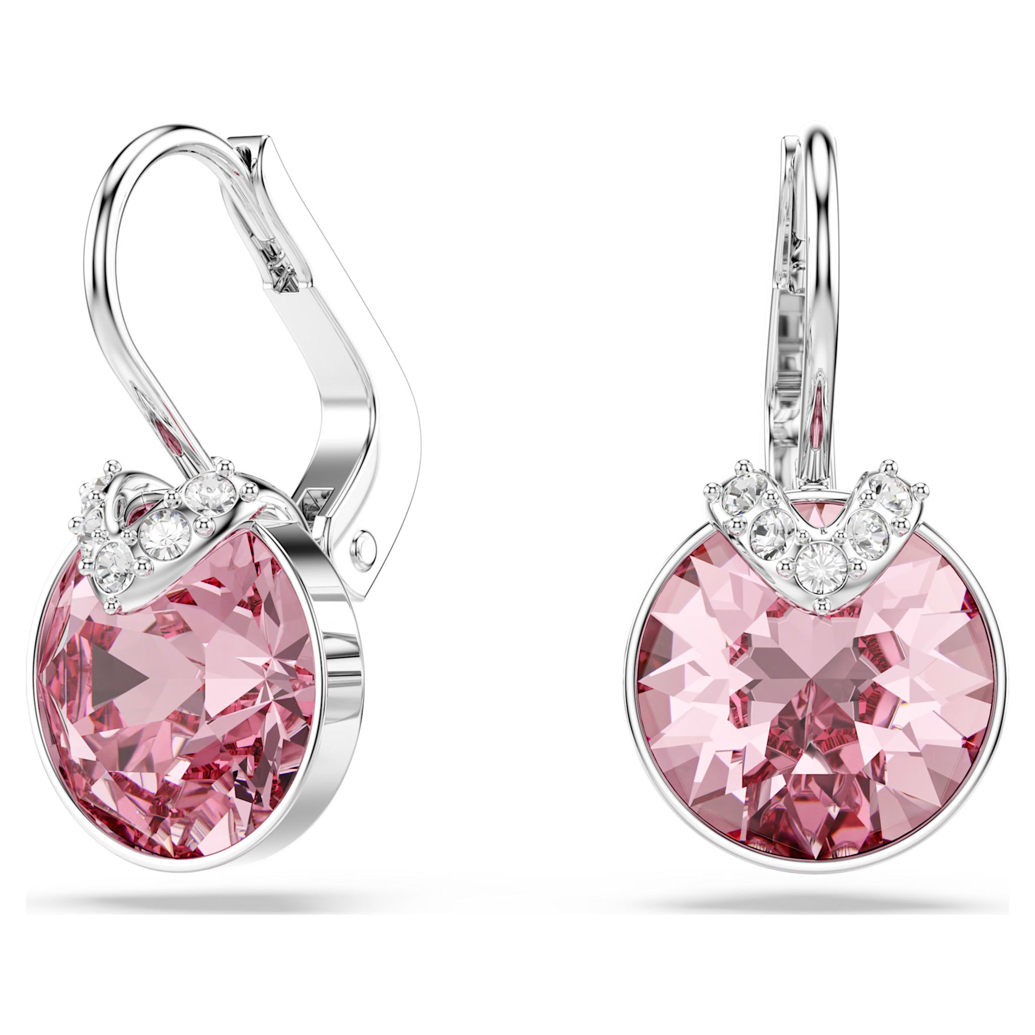 Swarovski Bella oorbellen V Ronde slijpvorm Zilverkleurig/Roze 5734235
