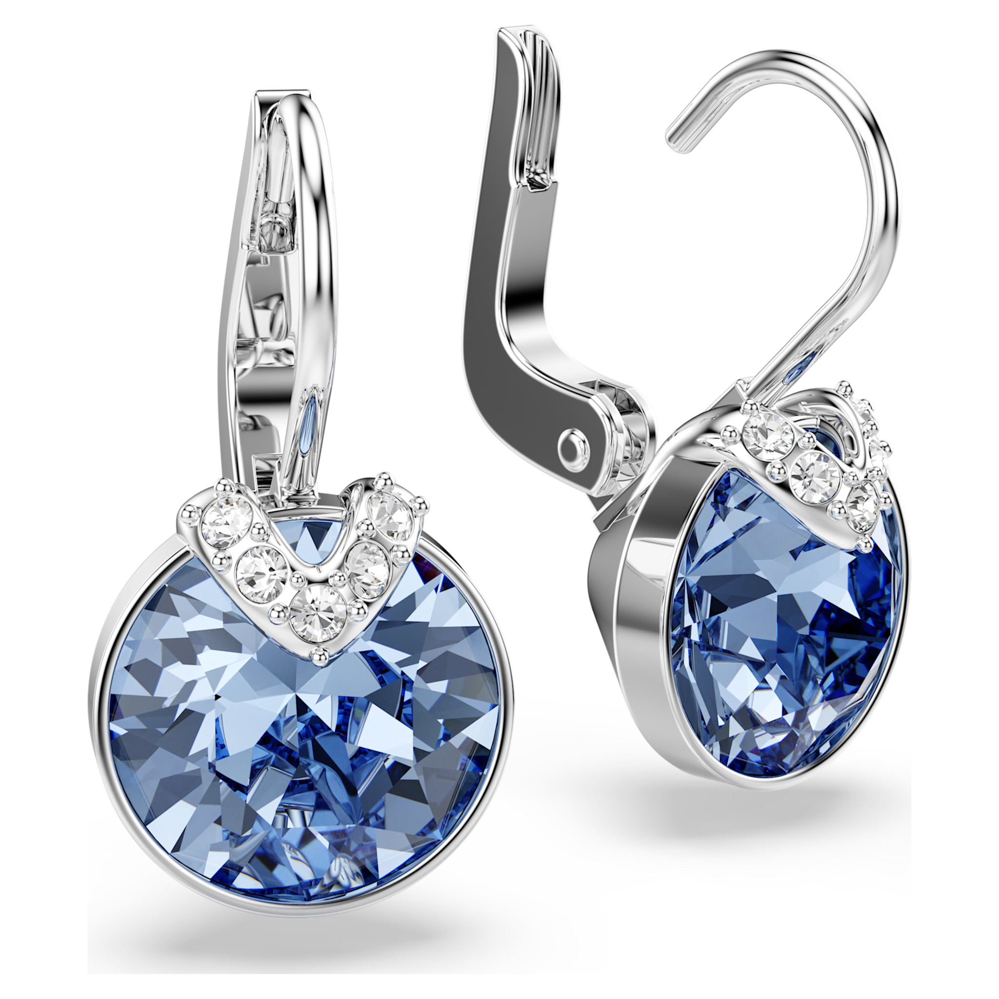 Swarovski Bella oorbellen V Ronde slijpvorm Zilverkleurig/Blauw 5734234
