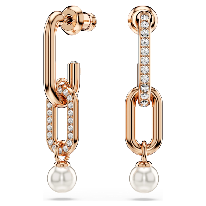 Swarovski Constella oorbellen Ronde slijpvorm Crystal Pearl Rosegoudkleurig/Wit 5728585