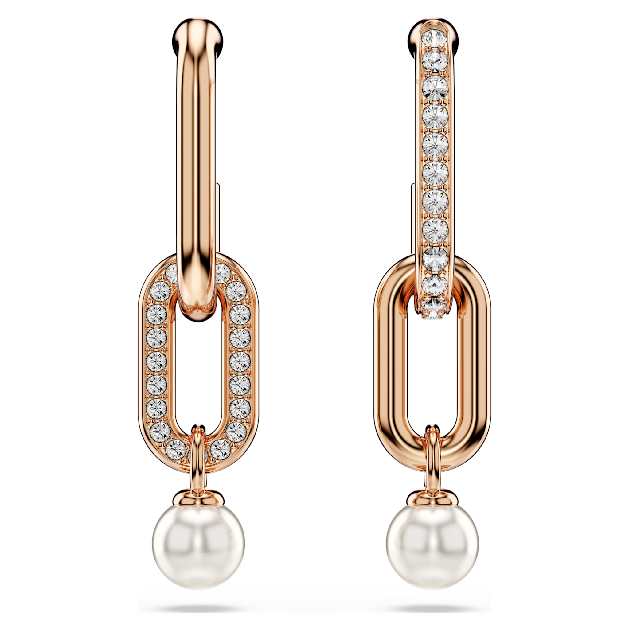 Swarovski Constella oorbellen Ronde slijpvorm Crystal Pearl Rosegoudkleurig/Wit 5728585