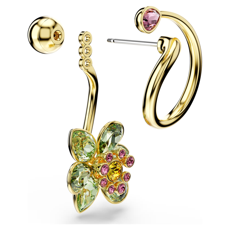 Swarovski Idyllia oorbellen Bloem asymetrisch verschillende slijpvormen Goudkleurig/Multi 5709025