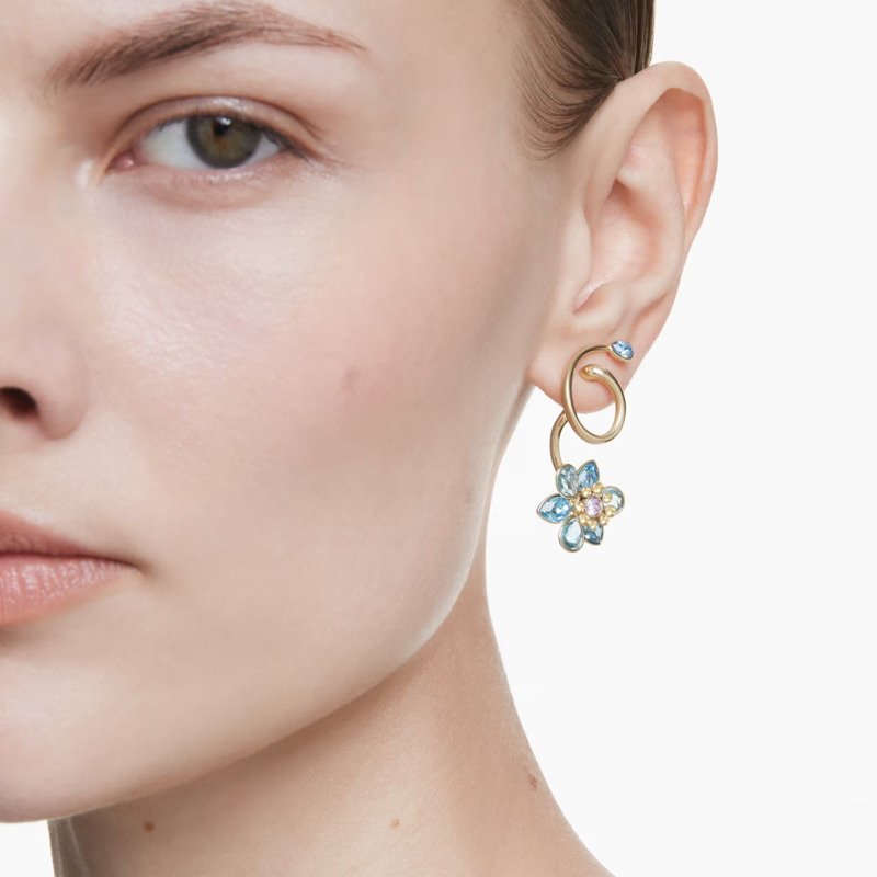 Swarovski Idyllia oorbellen Bloem asymetrisch verschillende slijpvormen Goudkleurig/Multi 5709025