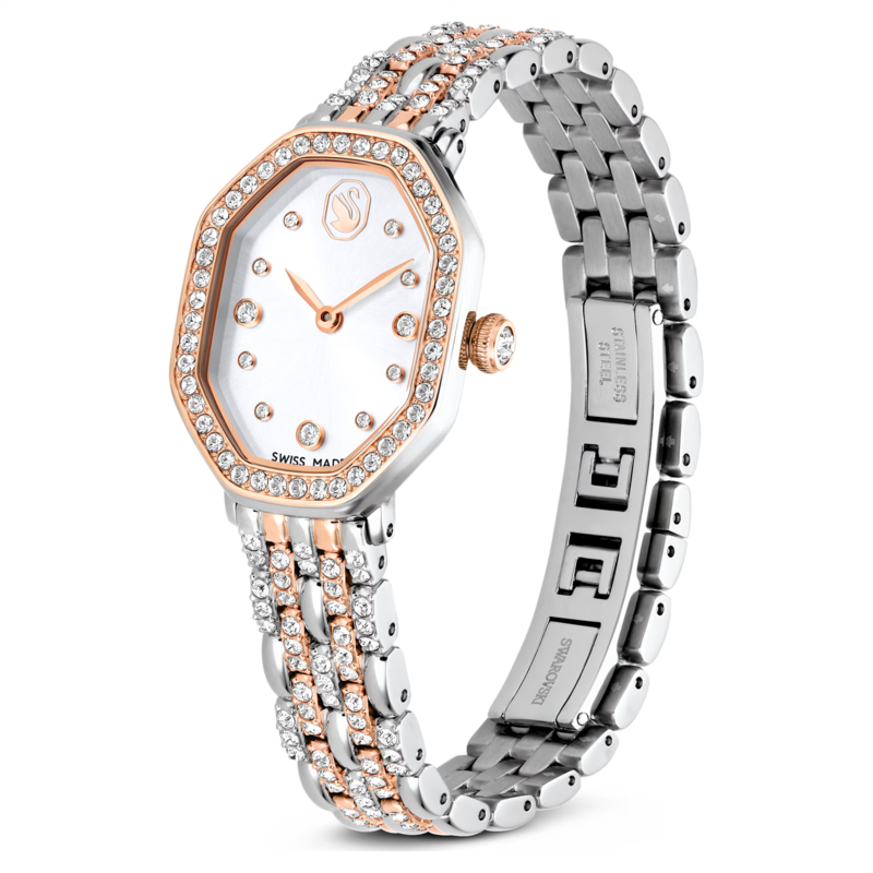 Swarovski Dextera dameshorloge Octagon Slijpvorm Zilverkleurig/Rosegoudkleurig 5715521
