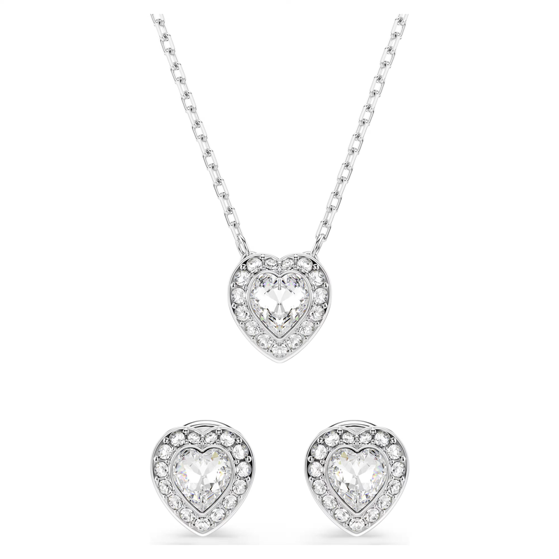 Swarovski Capsule set Angelic hartvorm ketting en oorbellen Zilverkleurig/Wit 5720849