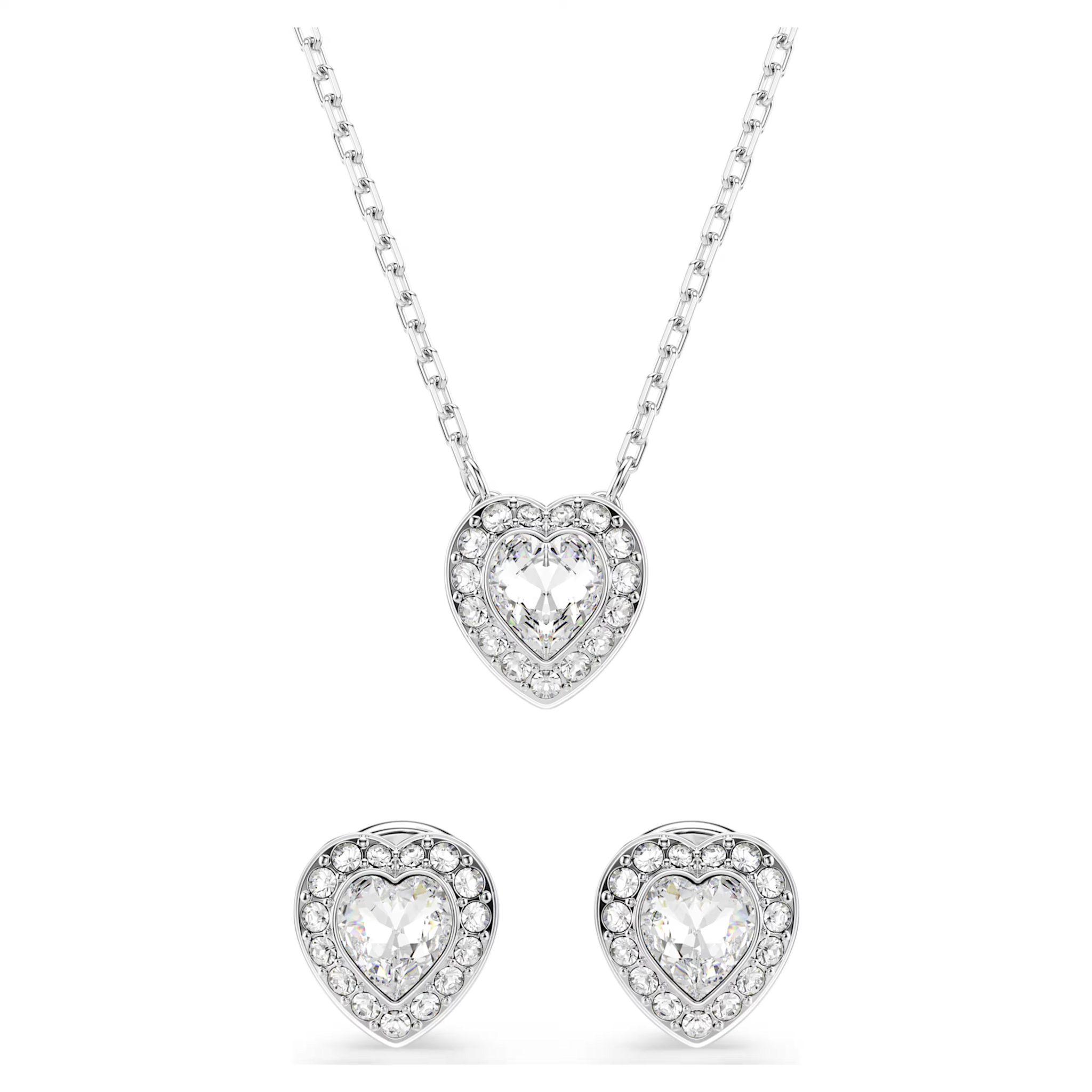 Swarovski Capsule set Angelic hartvorm ketting en oorbellen Zilverkleurig/Wit 5720849
