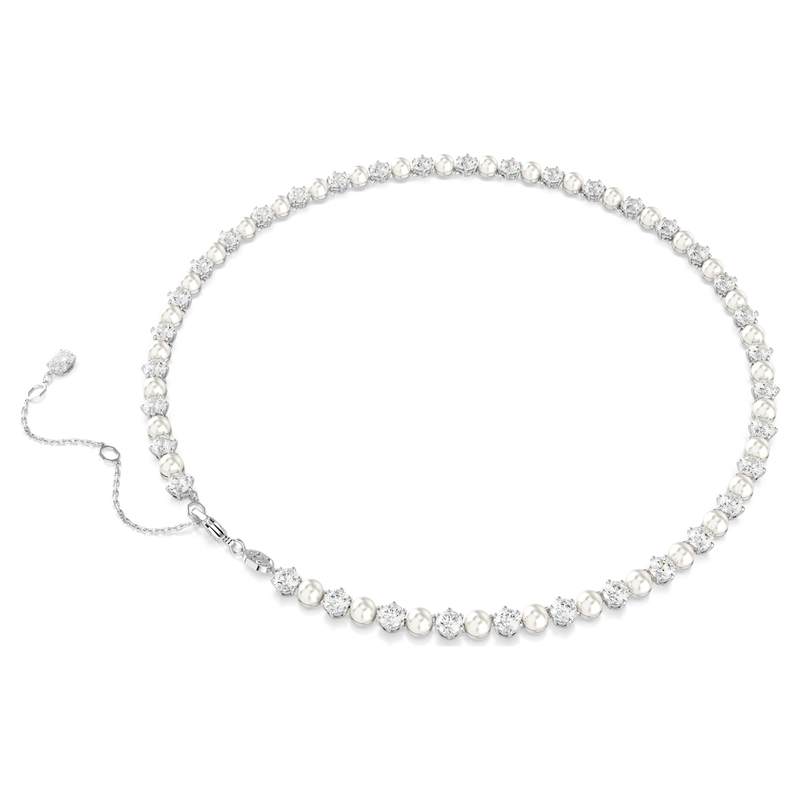 Swarovski Matrix ketting Ronde slijpvorm Crystal Pearl Zilverkleurig/Wit 5689623