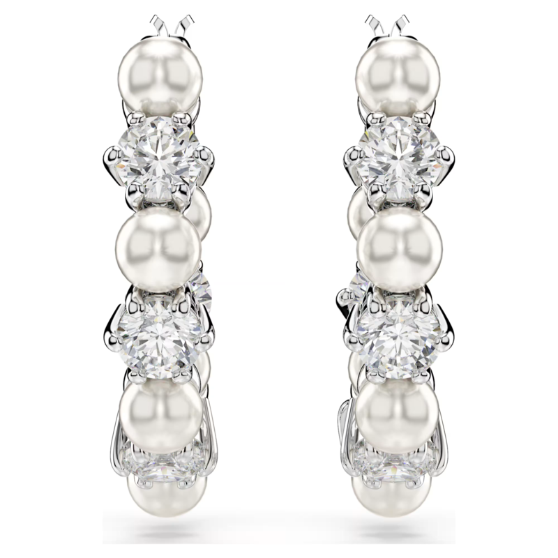 Swarovski Matrix oorbellen Ronde slijpvorm Crystal Pearl Zilverkleurig/Wit 5709256