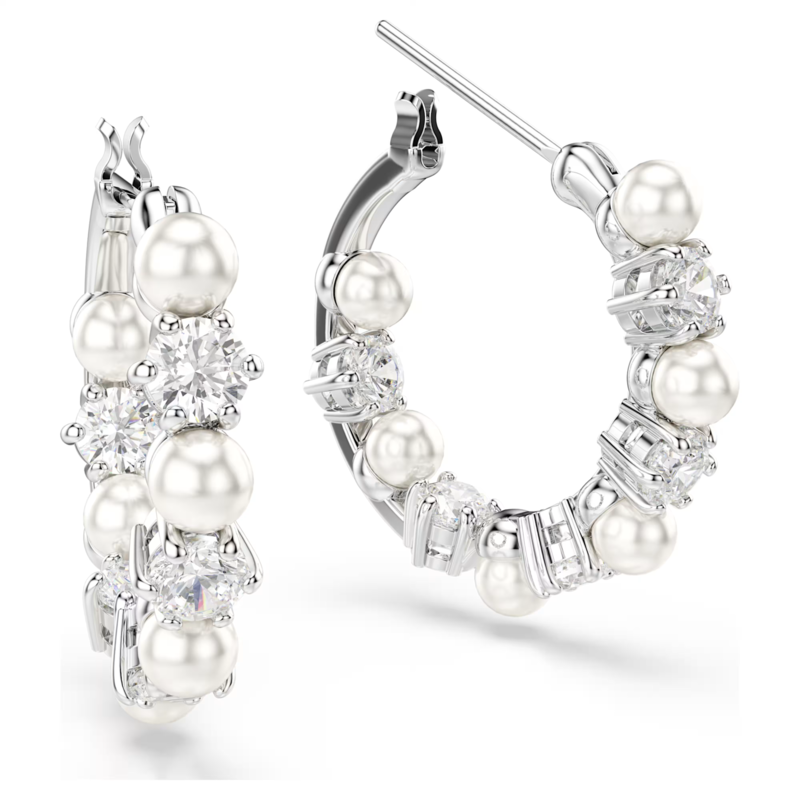 Swarovski Matrix oorbellen Ronde slijpvorm Crystal Pearl Zilverkleurig/Wit 5709256