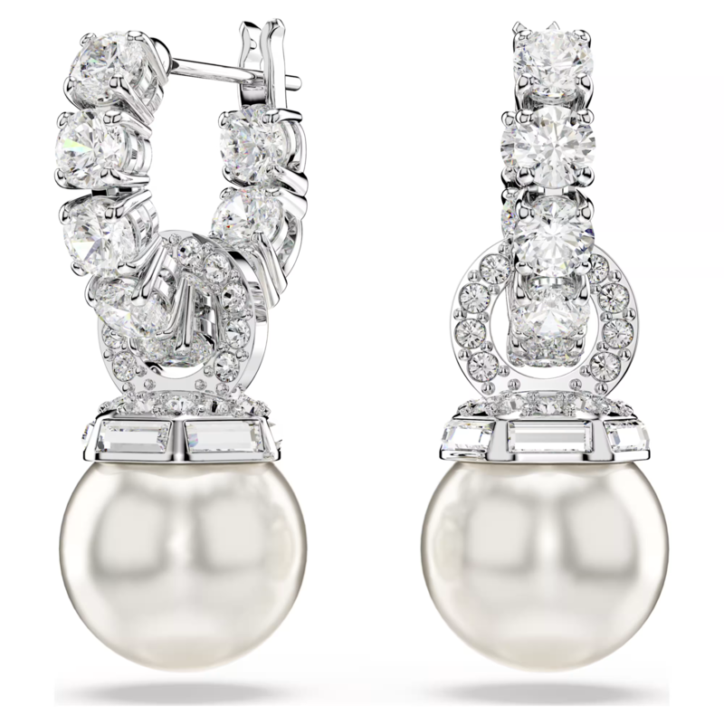 Swarovski Matrix oorbellen Ronde slijpvorm Crystal Pearl Zilverkleurig/Wit 5691716