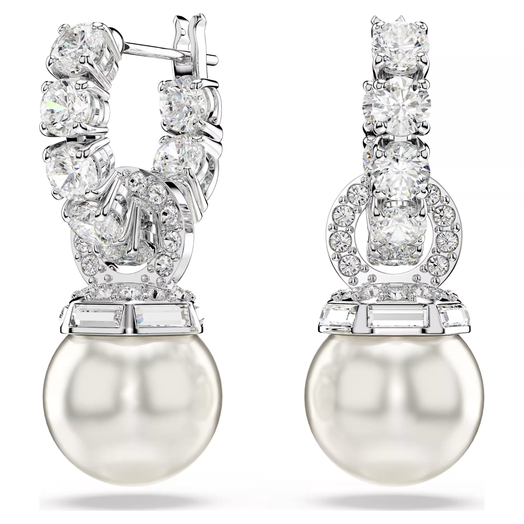 Swarovski Matrix oorbellen Ronde slijpvorm Crystal Pearl Zilverkleurig/Wit 5691716