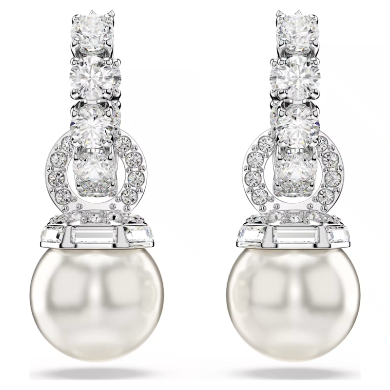 Swarovski Matrix oorbellen Ronde slijpvorm Crystal Pearl Zilverkleurig/Wit 5691716
