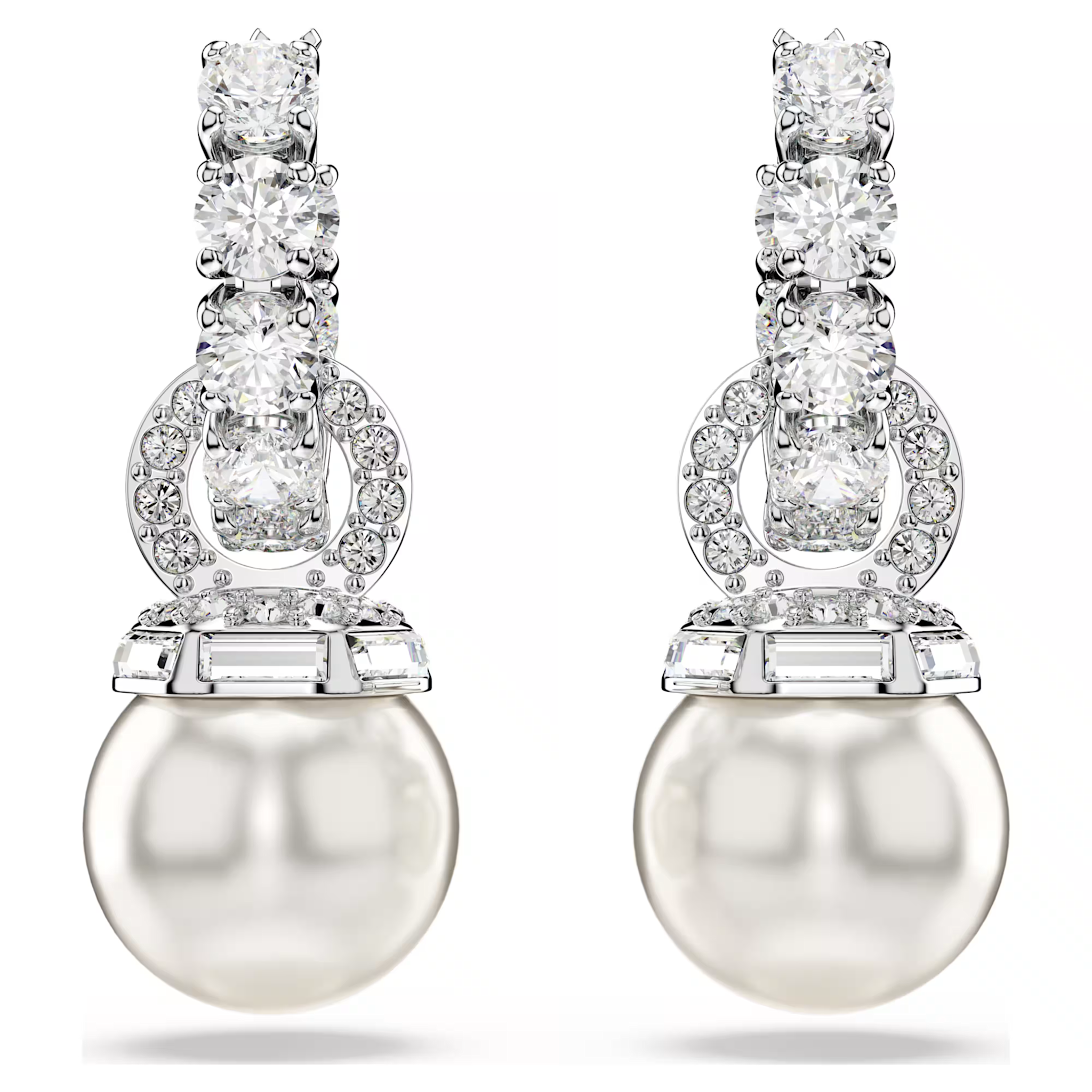 Swarovski Matrix oorbellen Ronde slijpvorm Crystal Pearl Zilverkleurig/Wit 5691716