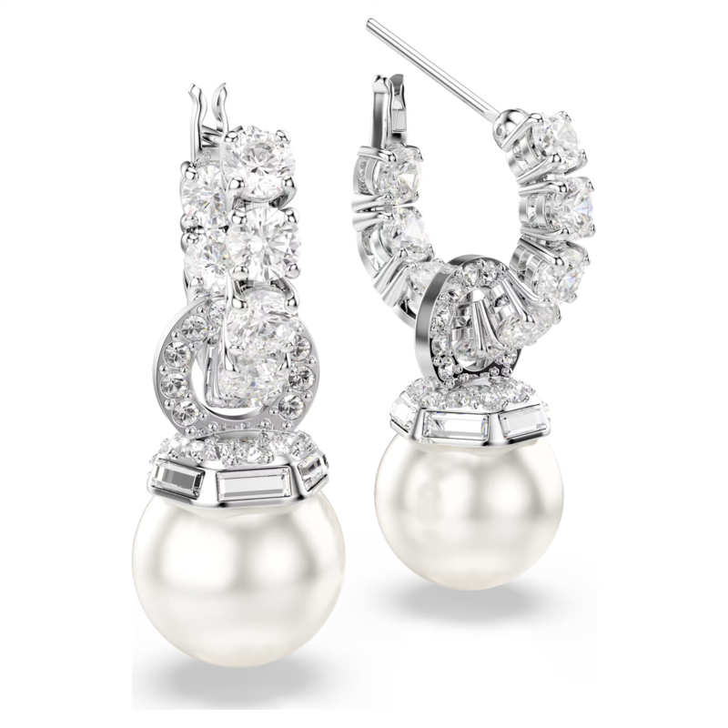 Swarovski Matrix oorbellen Ronde slijpvorm Crystal Pearl Zilverkleurig/Wit 5691716