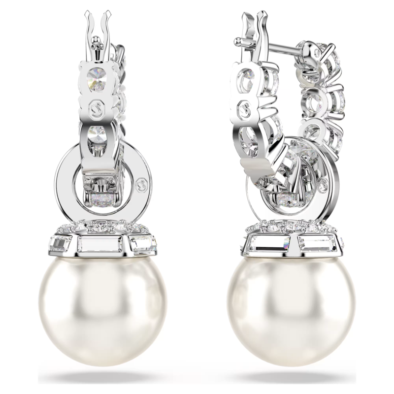 Swarovski Matrix oorbellen Ronde slijpvorm Crystal Pearl Zilverkleurig/Wit 5691716