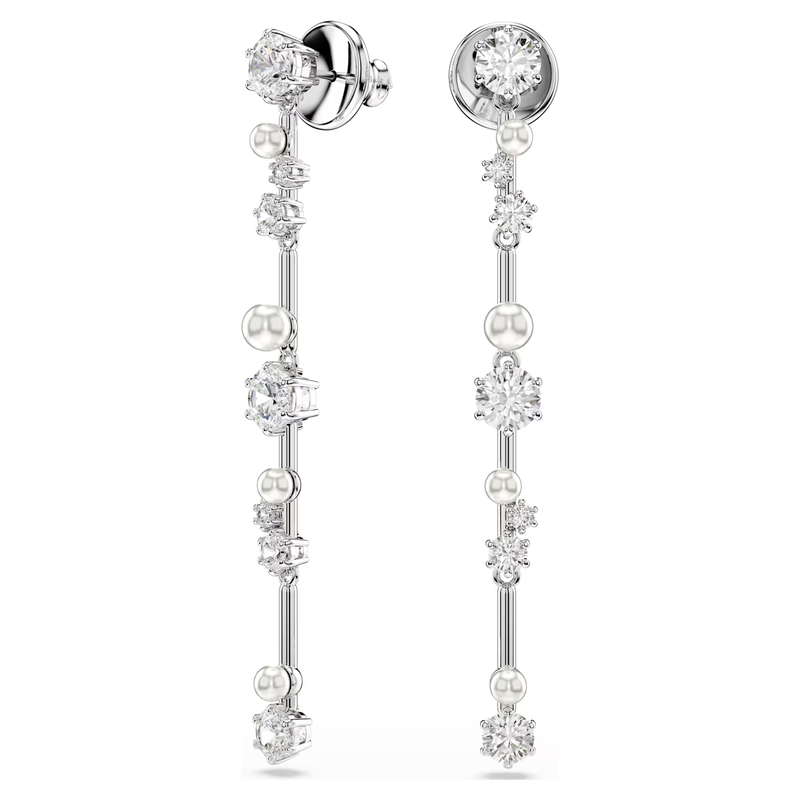 Swarovski Matrix oorbellen Ronde slijpvorm Crystal Pearl Zilverkleurig/Wit 5705614