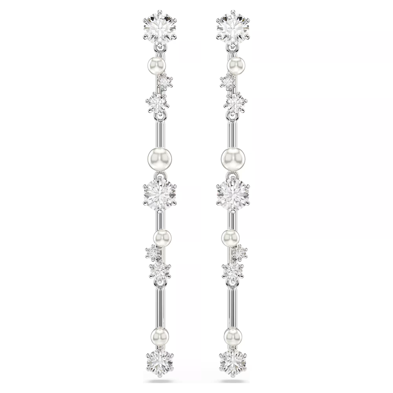 Swarovski Matrix oorbellen Ronde slijpvorm Crystal Pearl Zilverkleurig/Wit 5705614
