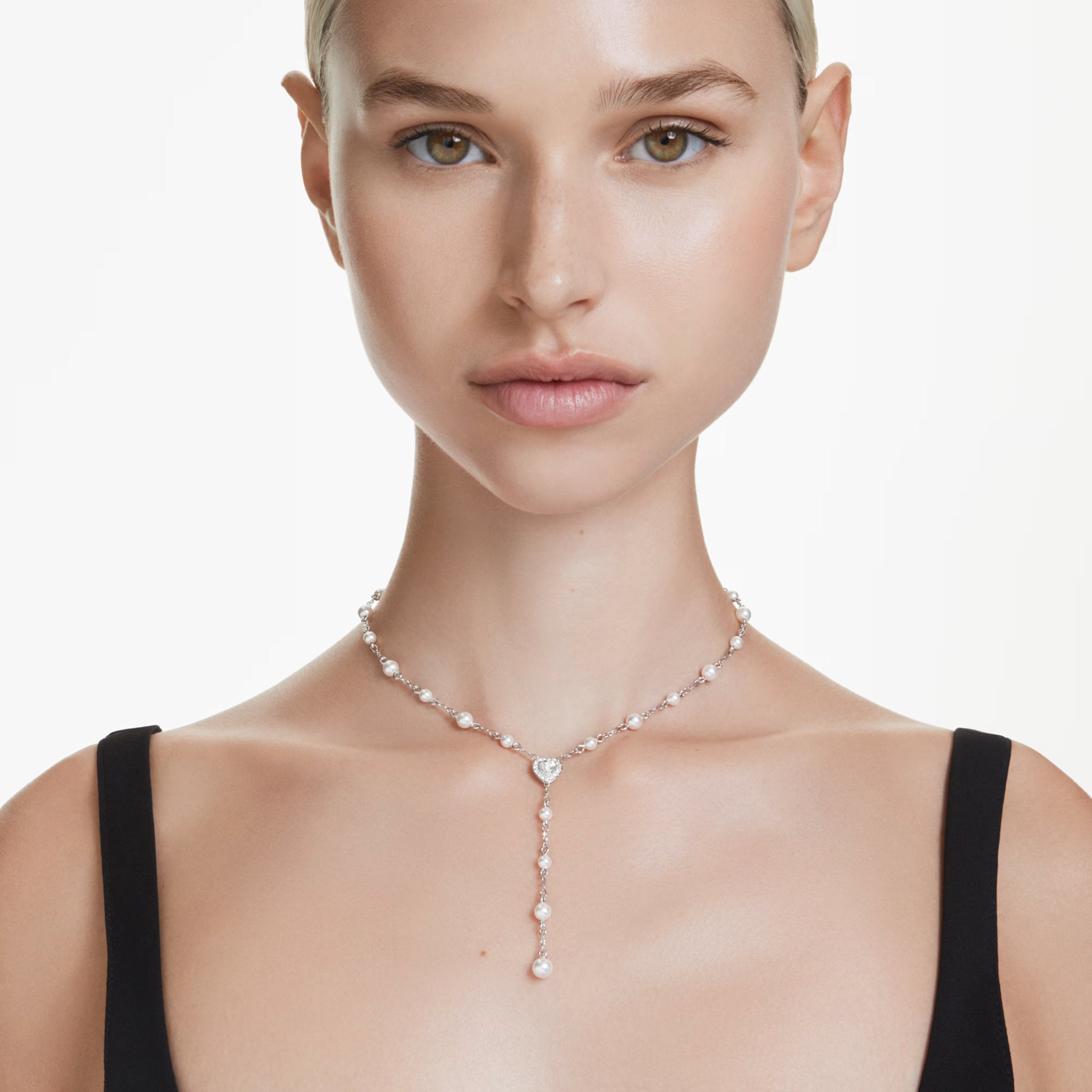 Swarovski Capsule ketting met hanger Y-Ketting Crystal pearls verschillende slijpvormen Zilverkleurig/Wit 5720855