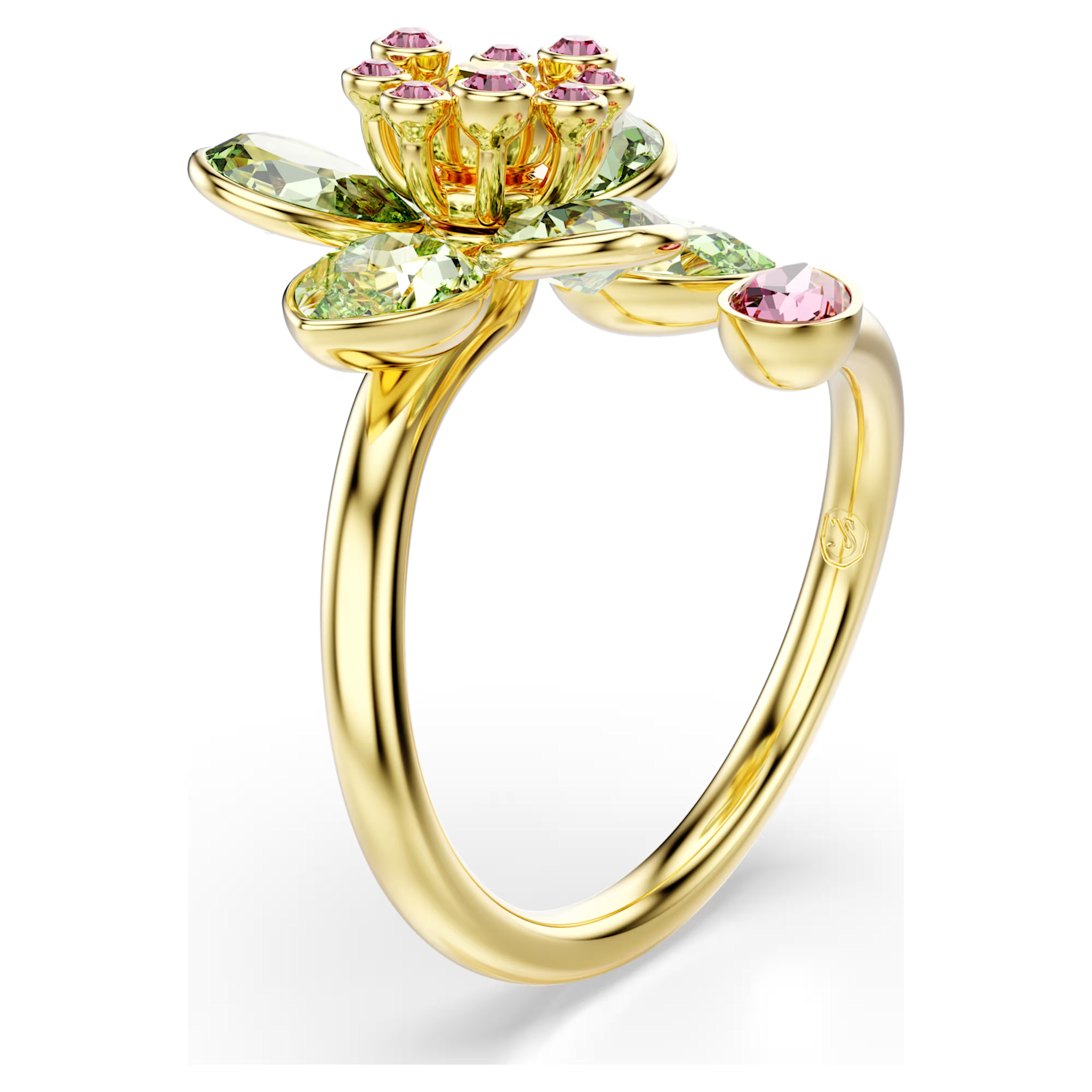 Swarovski Idyllia ring Open bloem Goudkleurig/Groen