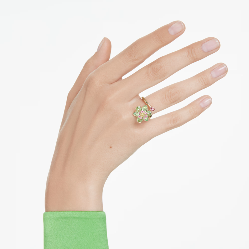 Swarovski Idyllia ring Open bloem Goudkleurig/Groen