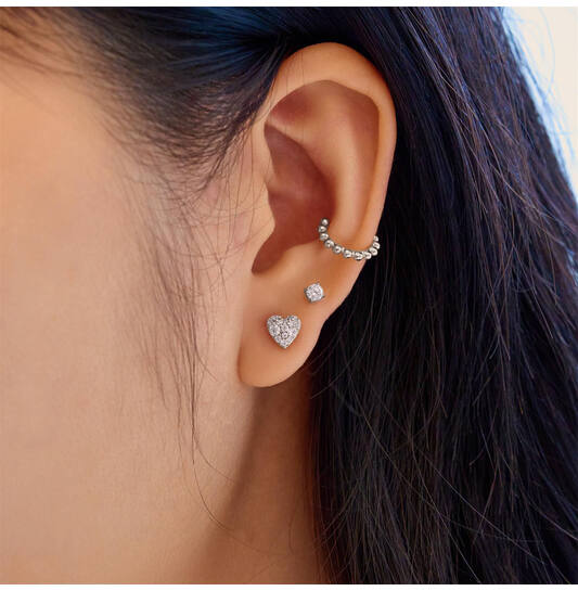 Ania Haie Starlit Drops oorbellen - Silver Pave Heart Stud Zilver E074-01H