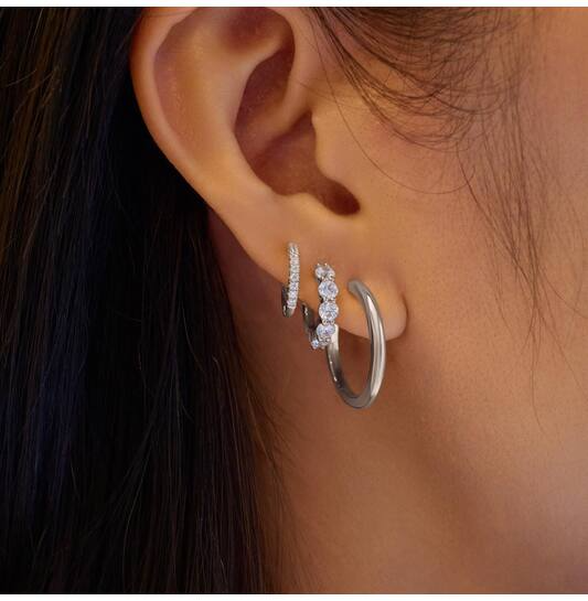 Ania Haie Luna Gaze oorbellen - Silver Quintet Sparkle Huggie Hoop Zilver E075-05H
