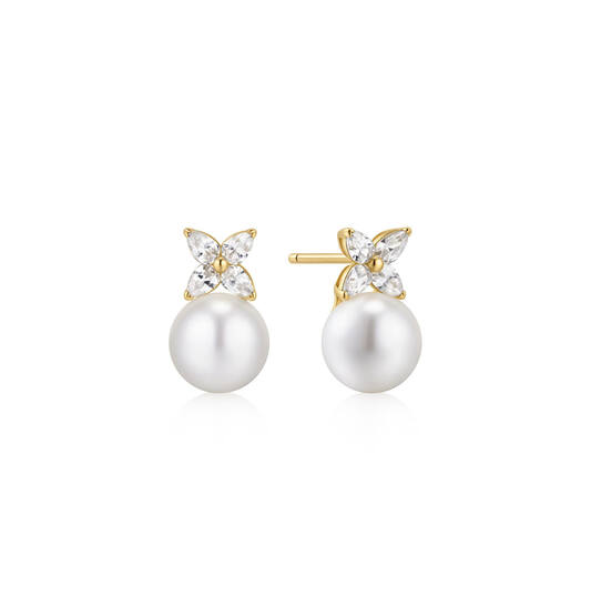 Ania Haie Luna Gaze oorbellen - Goldplated Shell Pearl Clover Stud Verguld E075-06G