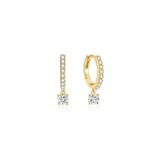 Ania Haie Luna Gaze oorbellen met hanger - Goldplated Dangling Sparkle Huggie Hoop Verguld E075-09G