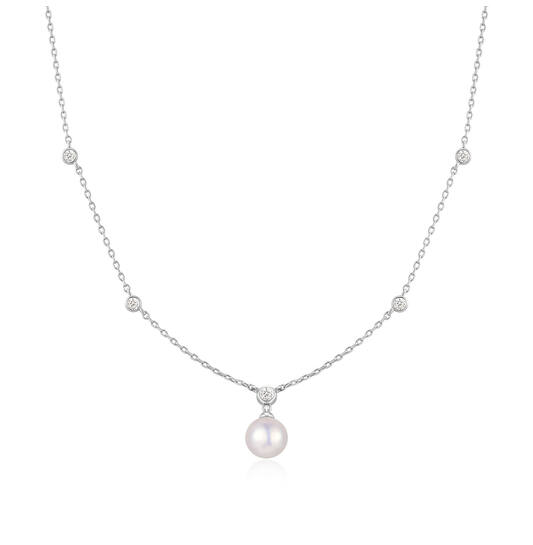 Ania Haie Luna Gaze ketting met hanger - Silver Bezel Station met Shell Pearl Zilver N075-09H