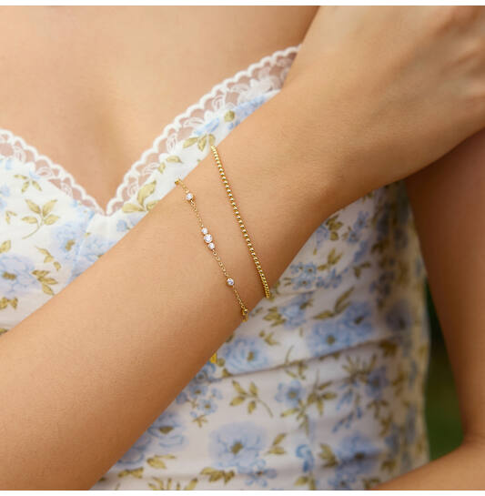 Ania Haie Miss Dainty armband - Goldplated Bezel Cubic CZ Station Verguld B065-03G