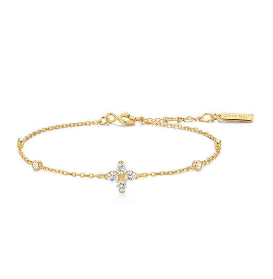 Ania Haie Starlit Drops armband - Goldplated Sparkling Lucky Clover Verguld B074-04G