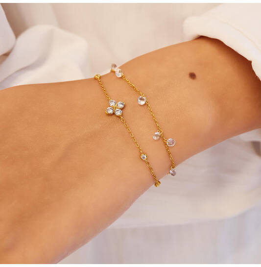 Ania Haie Starlit Drops armband - Goldplated Sparkling Lucky Clover Verguld B074-04G