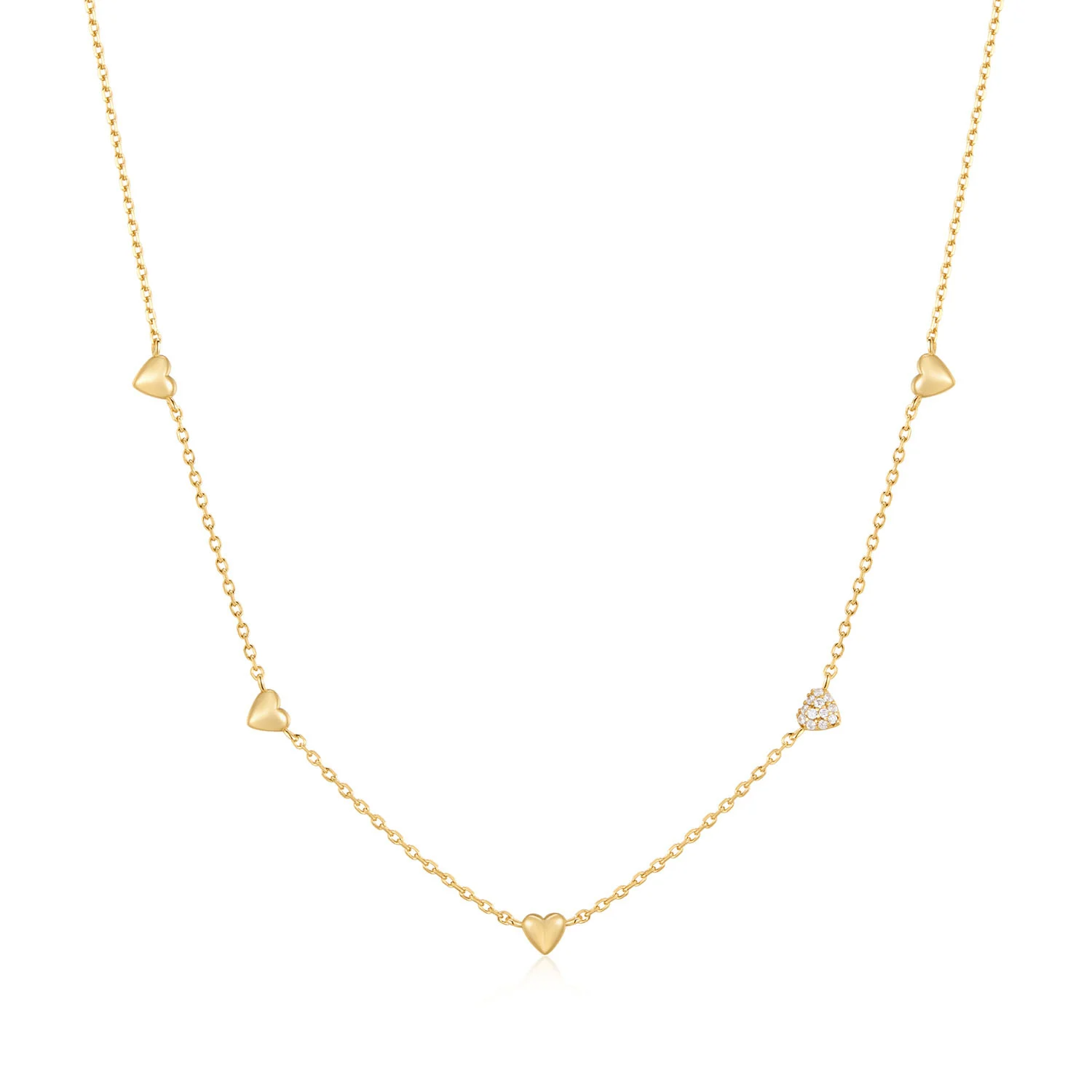 Ania Haie Starlit Drops ketting met hanger - Goldplated Pave heart Station Verguld N074-05G