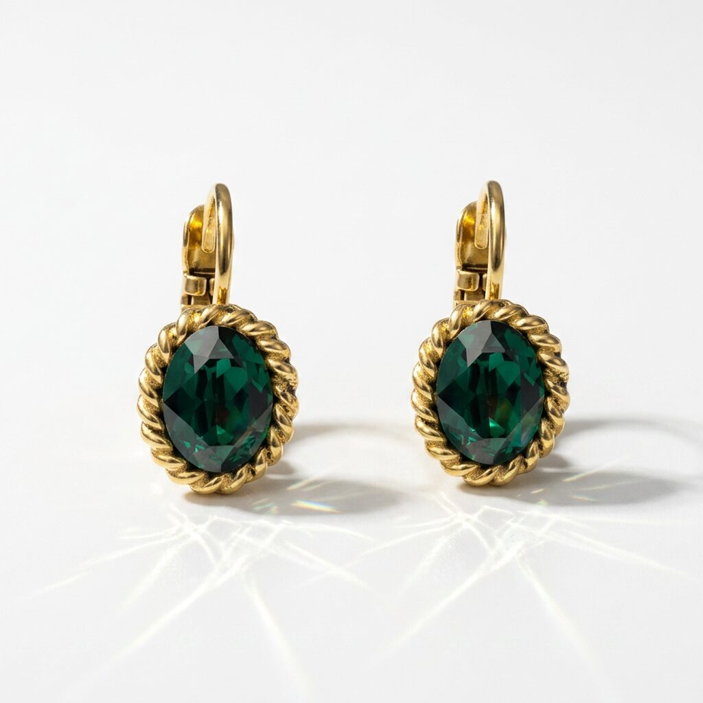 Camps & Camps Goudkleurige oorbellen - Emerald Groen 1D020 EM