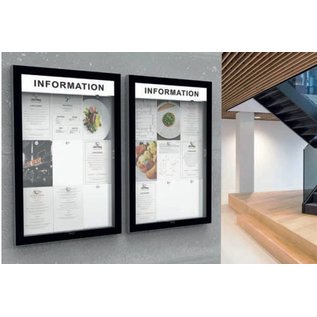 Vitrine met zwart kader 95x80 cm en 5.4 cm dun voor 8xA4 printjes