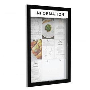 Vitrine met zwart kader 74x110cm en 5.4 cm dun voor 9xA4 printjes