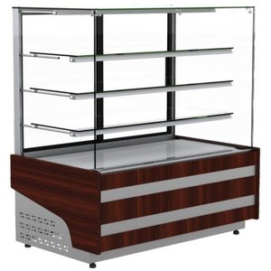 XXLselect Cake Showcase Rectangular, 450 L, from 5°C to 15°C, Stationary with Aggregate, Silver