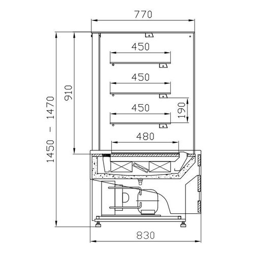 XXLselect Witryna cukiernicza prostokątna, 450 L, od 5°C do 15°C, stacjonarna z agregatem, srebrna XXLselect Witryna cukiernicza prostokątna, 450 L, od 5°C do 15°C, stacjonarna z agregatem, srebrna