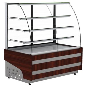 XXLselect Cake Showcase Rectangular, 430 L, from 5°C to 15°C, Stationary Bent Glass, Aggregate, Silver XXLselect Cake Showcase Rectangular, 430 L, from 5°C to 15°C, Stationary Bent Glass, Aggregate, Silver