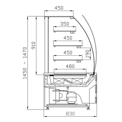 XXLselect Witryna cukiernicza prostokątna, 430 L, od 5°C do 15°C, stacjonarna z giętą szybą, z agregatem, srebrna XXLselect Witryna cukiernicza prostokątna, 430 L, od 5°C do 15°C, stacjonarna z giętą szybą, z agregatem, srebrna